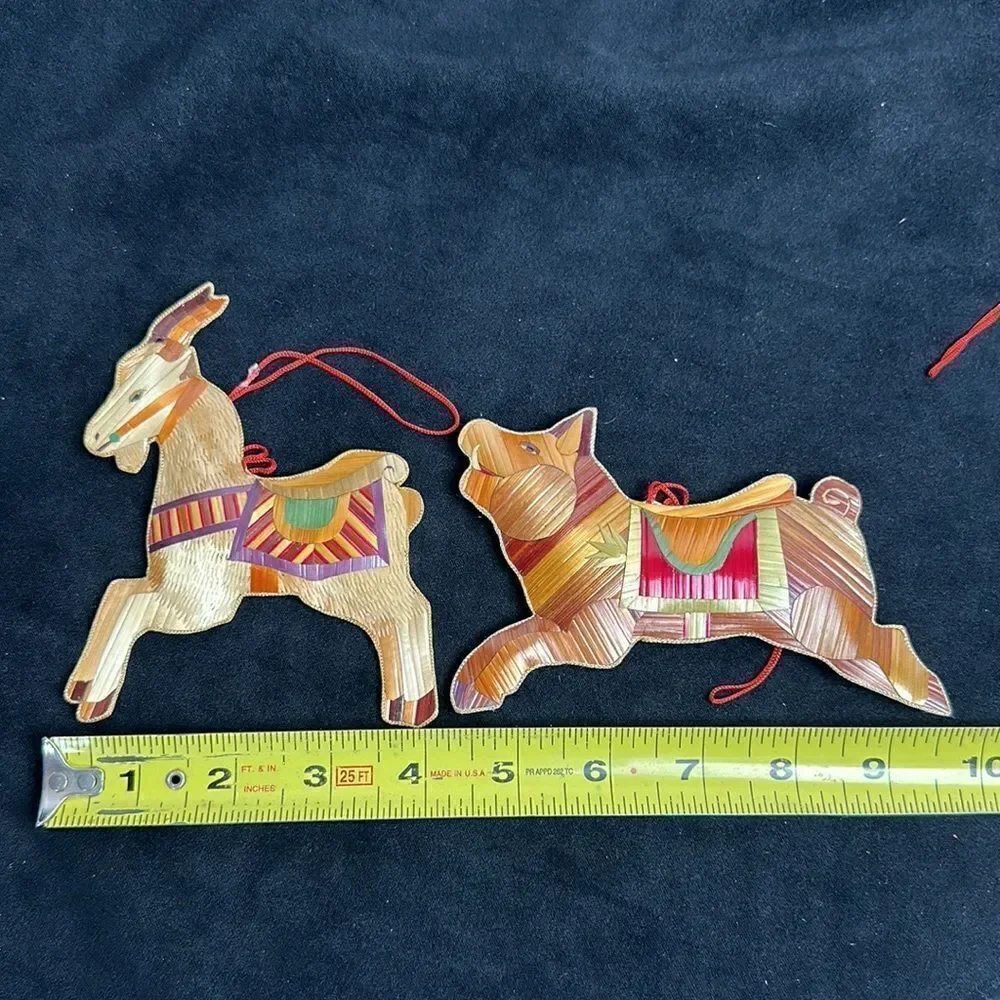 Vintage Christmas Ornaments Animals Set Of 4 Wood Strip Folk Art